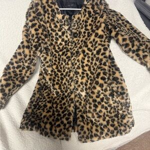Love Tree Leopard Print Faux Fur Coat